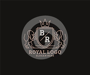 Initial BR Letter Lion Royal Luxury Logo template in vector art for Restaurant, Royalty, Boutique, Cafe, Hotel, Heraldic, Jewelry