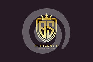 initial BS elegant luxury monogram logo or badge template with scrolls and royal crown - perfect for luxurious branding projects