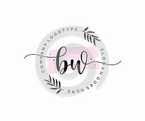 initial BW Feminine logo beauty monogram and elegant logo design, handwriting logo of initial signature, wedding, fashion, floral