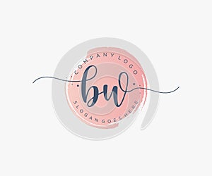 Initial BW feminine logo. Usable for Nature, Salon, Spa, Cosmetic and Beauty Logos. Flat Vector Logo Design Template Element