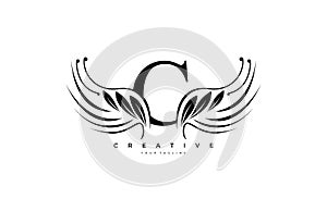 Initial C Typography Flourishes Logogram Beauty Wings Logo