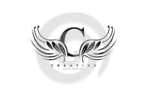 Initial C Typography Flourishes Logogram Beauty Wings Logo photo