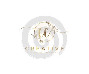 initial CC Feminine logo beauty monogram and elegant logo design, handwriting logo of initial signature, wedding, fashion, floral