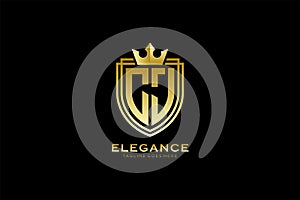 initial CJ elegant luxury monogram logo or badge template with scrolls and royal crown - perfect for luxurious branding projects