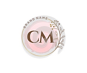 Initial CM feminine logo. Usable for Nature, Salon, Spa, Cosmetic and Beauty Logos. Flat Vector Logo Design Template Element