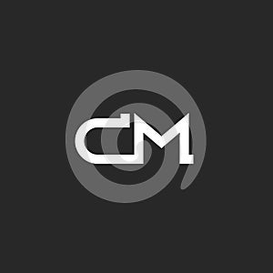 Initial CM logo monogram letters, together two letters C and M outline linear white identity minimalist style emblem