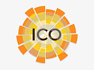Initial coin offering, abbreviated: ICO. Attraction of investment, logo