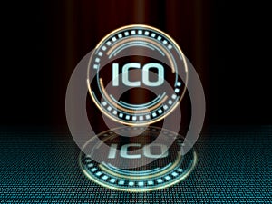 Initial Coin Offering ICO with glowing blue led color giving a feeling of sci-fi science.