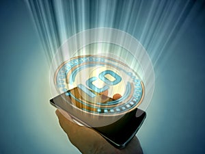Initial Coin Offering ICO hologram led pop out from mobile phone