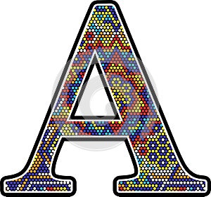 Initial a with colorful mexican huichol art style