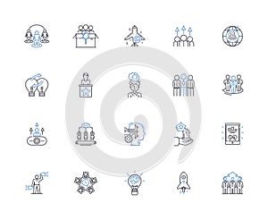 Initial company line icons collection. Innovative, Tech-driven, Cutting-edge, Visionary, Piering, Modern, Streamlined