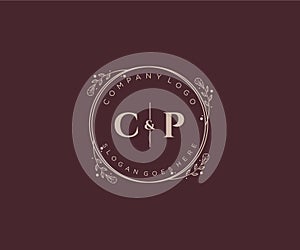 initial CP letters Decorative luxury wedding logo