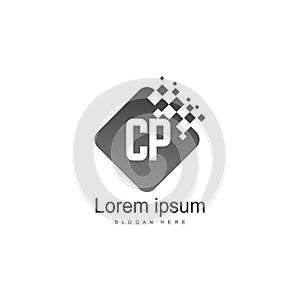 Initial CP logo template with modern frame. Minimalist CP letter logo vector illustration