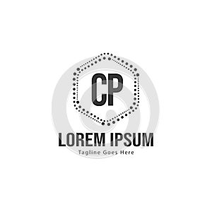 Initial CP logo template with modern frame. Minimalist CP letter logo vector illustration