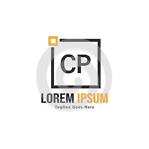 Initial CP logo template with modern frame. Minimalist CP letter logo vector illustration