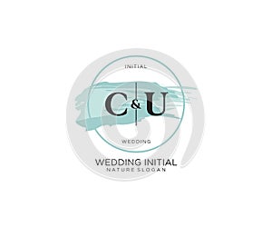 Initial CU Letter Beauty vector initial logo, handwriting logo of initial signature, wedding, fashion, jewerly, boutique, floral