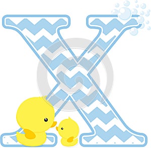 Initial x with cute baby rubber duck