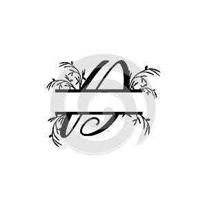 Initial d decorative plant monogram split letter vector