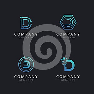 Initial D logo with technology elements template