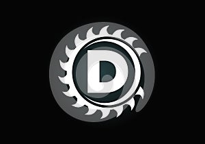 Initial D monogram alphabet with the saw blade. Carpentry, woodworking logo design. Font emblem. Modern vector logo for sawmill