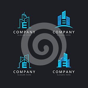 Initial E logo with building elements template