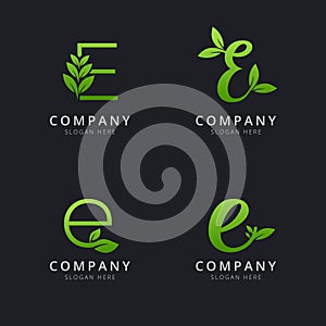 Initial E logo with leaf elements template
