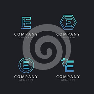 Initial E logo with technology elements template