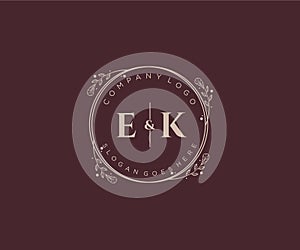 initial EK letters Decorative luxury wedding logo