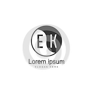 Initial EK logo template with modern frame. Minimalist EK letter logo vector illustration