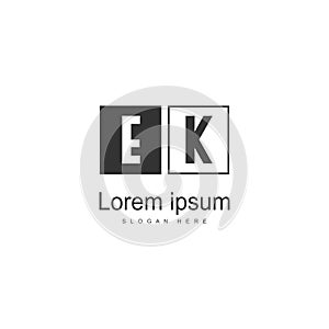 Initial EK logo template with modern frame. Minimalist EK letter logo vector illustration