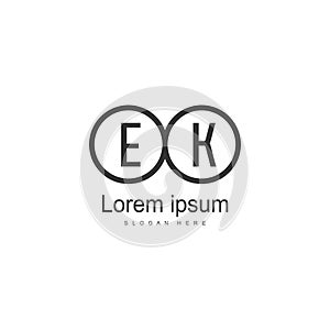 Initial EK logo template with modern frame. Minimalist EK letter logo vector illustration