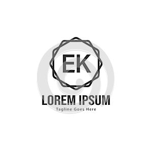 Initial EK logo template with modern frame. Minimalist EK letter logo vector illustration