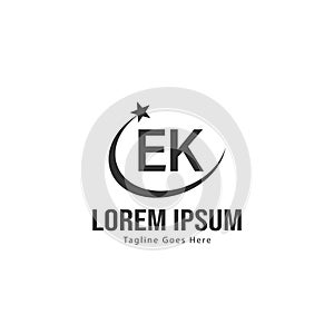 Initial EK logo template with modern frame. Minimalist EK letter logo vector illustration