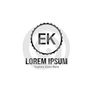 Initial EK logo template with modern frame. Minimalist EK letter logo vector illustration