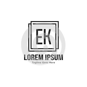 Initial EK logo template with modern frame. Minimalist EK letter logo vector illustration