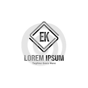 Initial EK logo template with modern frame. Minimalist EK letter logo vector illustration