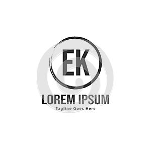 Initial EK logo template with modern frame. Minimalist EK letter logo vector illustration