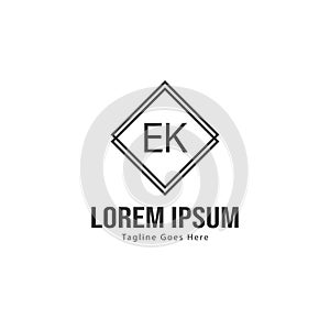 Initial EK logo template with modern frame. Minimalist EK letter logo vector illustration