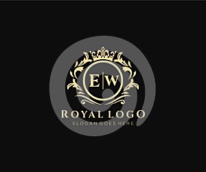 Initial EW Letter Luxurious Brand Logo Template, for Restaurant, Royalty, Boutique, Cafe, Hotel, Heraldic, Jewelry, Fashion and