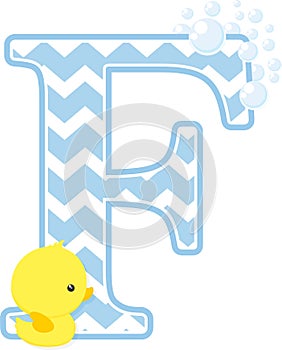 Initial f with cute baby rubber duck