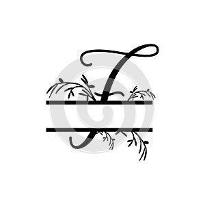 Initial f decorative plant monogram split letter vector