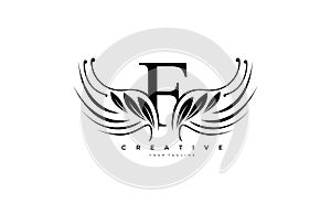 Initial F Typography Flourishes Logogram Beauty Wings Logo