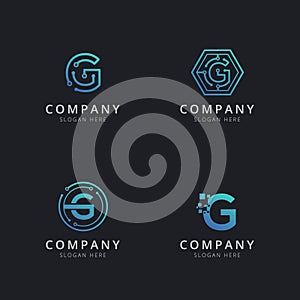 Initial G logo with technology elements template