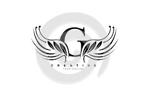 Initial G Typography Flourishes Logogram Beauty Wings Logo