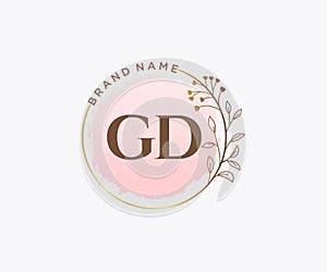 Initial GD feminine logo. Usable for Nature, Salon, Spa, Cosmetic and Beauty Logos. Flat Vector Logo Design Template Element