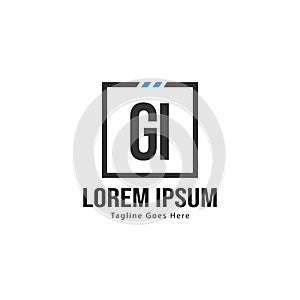 Initial GI logo template with modern frame. Minimalist GI letter logo vector illustration