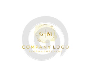 initial GM letters Colorful watercolor splash with geometry golden leaf frame