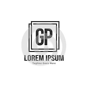 Initial GP logo template with modern frame. Minimalist GP letter logo vector illustration