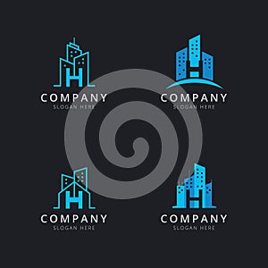 Initial H logo with building elements template