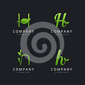 Initial H logo with leaf elements template
